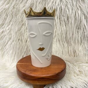 Starbucks 2016 Siren Ceramic Travel Tumbler with Gold Crown Lid 10 oz Face Mug